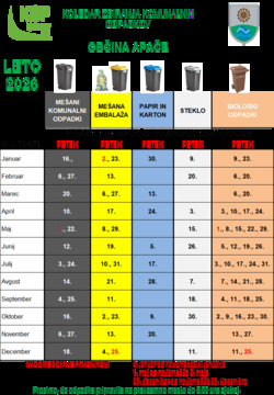 KOLEDAR ZBIRANJA KOMUNALNIH ODPADKOV_OBČINA APAČE_2026